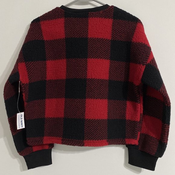 Old Navy Sherpa Shirt Girl's XL 14-16 Red Black Buffalo Plaid Fleece NEW - Picture 2 of 4